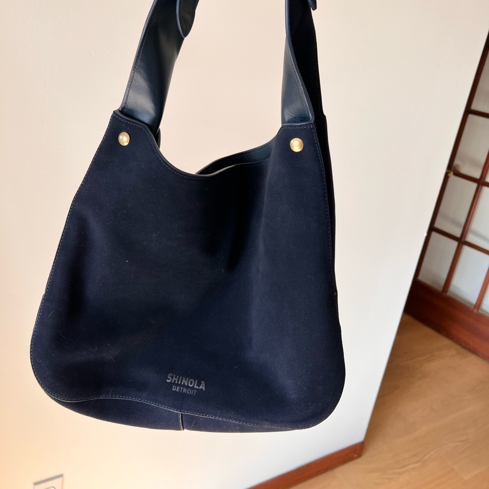 Shinola The Snap Hobo Bag Blue Suede